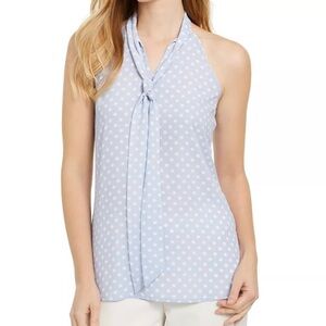 Calvin Klein Blue Polka
Dot Tie Neck Blouse Size L
NWT Sleeveless